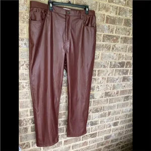 $99 Abercrombie & Fitch Brown Vegan Leather 90’s Straight Ultra High Rise Pants thumbnail 8