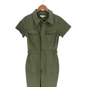 Good American Fit For Success Denim Jumpsuit Olive Utility Straight Leg Size S thumbnail 3