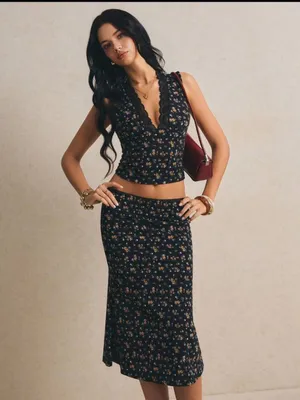 Floral 90’s Black two piece Midi Skirt - Women's New thumbnail 3