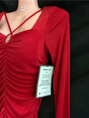 BCX Women’s Red Ruched Long-Sleeve Mini Dress Keyhole Detail MD NWT thumbnail 3