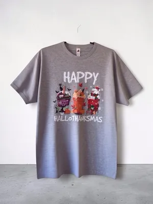 Source Unknown Happy Hallothanksmas Graphic Tee XL Halloween Thanksgiving Christmas brand new thumbnail 7