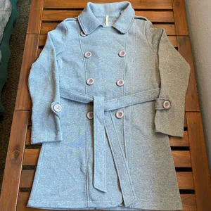 Gray Pea Coat with Double-Breasted Design and Belt thumbnail 1