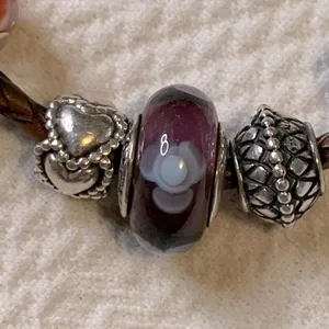Authentic PANDORA Blue Flowers on for You Murano Glass Bead Purple 925 thumbnail 1