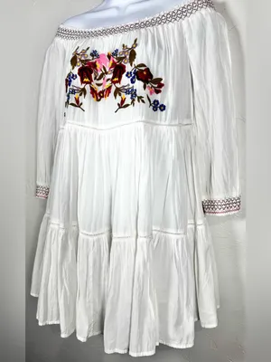 Free People White Off-Shoulder Embroidered Mini Dress Size XS thumbnail 6