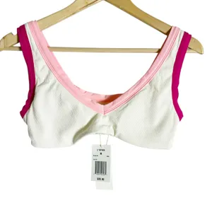 L*Space Lala White Pink Colorblock Sporty V-Neck Bikini Swimsuit Top Size M thumbnail 4