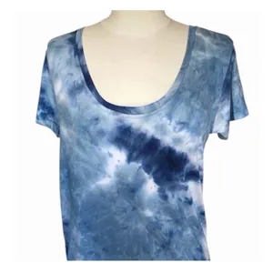 Blue Tie Dye Scoop Neck Tee Soft Stretch Casual Boho Women’s Small thumbnail 3