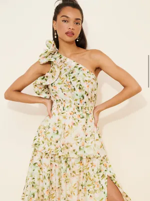 Anthropologie Astr Floral Imelda Maxi Dress One-Shoulder Tiered thumbnail 3