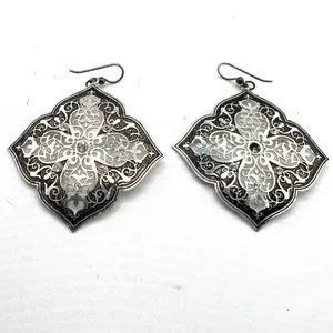 Brighton Theodora Statement Earrings Silver laser cut Dangle  Filigree Drop thumbnail 2