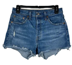 Levi’s 501 SZ W28 Jean Shorts Distressed Frayed Hem Button-Fly Hi-Rise Pockets thumbnail 1