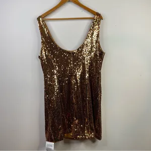 ASOS Bronze Copper Metallic Sequin Scoop Shimmer Sparkly Mini Dress women 14 new thumbnail 3
