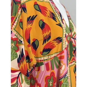 Tropical Patchwork Parrot Mini Dress Boho Resort Farm Rio Style Swim Cover S thumbnail 8