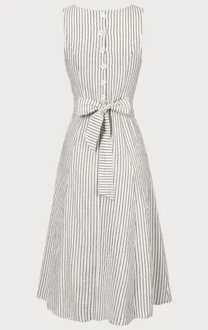Rihoas White Square Neck Striped Midi Dress Size L thumbnail 9