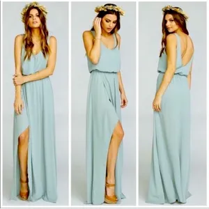 Show me your MuMu split Maxi dress SMALL sage sleeveless Bridesmaid prom thumbnail 4