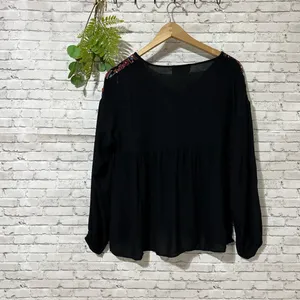 Savanna Jane Black Embroidered Boho Peasant Sleeve Blouse thumbnail 6