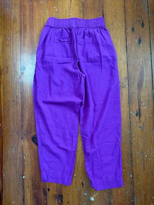 LOFT Bright Purple Elastic Waist Linen Blend Joggers Button Front XS thumbnail 6