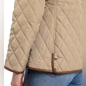 Michael Kors Quilted Jacket Tan Brown Trim Gold Zip Snap Coat Small thumbnail 10