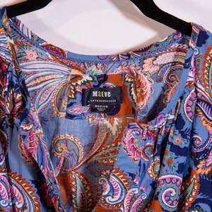 Anthropologie Maeve Somerset Mini Cotton Poplin Smocked Waist Pattern Dress M thumbnail 2