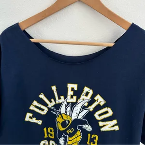 Fullerton College Navy Off the Shoulder T-Shirt thumbnail 3