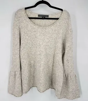 French‎ Connection Wool Blend Light Gray Bell Sleeve Boat Neck Sweater Small thumbnail 1