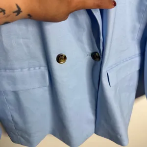 NWOT Ann Taylor‎ Oversized Peak Lapel Blazer Linen Twill Sky Blue 14 Clean Girl thumbnail 8