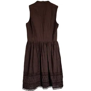 Antonio Melani Brown Cotton Sleeveless V-Neck Eyelet A-Line Dress Sz 2 thumbnail 5