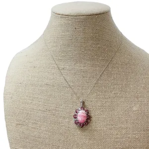 Sterling Silver 925 Oval Rhodochrosite + Rhodolite Pendant Necklace 20" Chain thumbnail 6