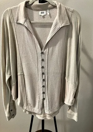 BKE Textured Button Front Shirt in Beige thumbnail 1
