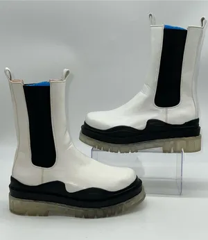 Azalea Wang White w/Black Pullon Chelsea/Combat Boots w/Clear Lug Outsole-Sz 8 thumbnail 1