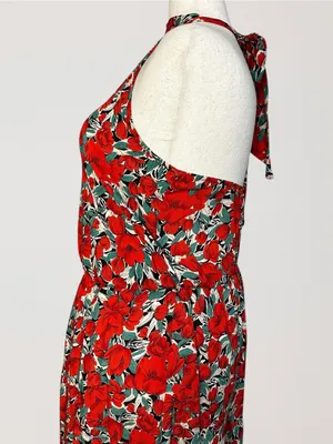 Red Floral Halter Midi Dress Size XXL thumbnail 5