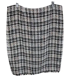Calvin Klein Womens Multi Color Tweed Plaid Pencil Skirt Frayed Hem Size‎ 14 thumbnail 1