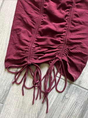 Ruched Tie-Front Mini Dress in Burgundy thumbnail 3
