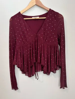 Francesca's Angie embellished mesh top thumbnail 1