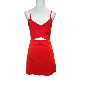 Zara Red Orange Spaghetti Strap‎ Cut Out Cocktail Mini Dress Medium Cotton Blend thumbnail 2