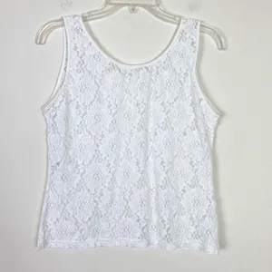 Vintage y2k White Sheer Floral Lace Cami Tank Top Size L thumbnail 3
