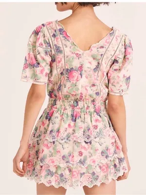 LoveShackFancy Mavis Floral Mini Dress - Pink & Lavender thumbnail 3