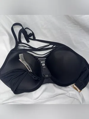 Victoria’s Secret vintage Black Strappy Halter Push-Up Bikini Top thumbnail 3