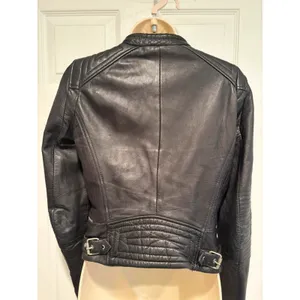 ZARA Trafaluc Genuine Leather Moto Medium Jacket Black Cropped Biker Y2K goth thumbnail 3