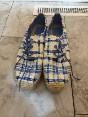 Tory Burch Florence Plaid Platform Espadrilles in Blue & White Jute thumbnail 4