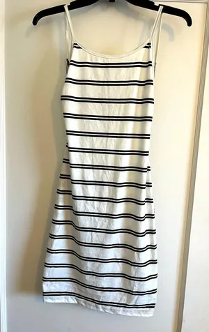 Sexy backless mini striped dress White Size L thumbnail 1