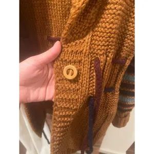 Vintage X-RATED Handknit Statement Cardigan Striped Sleeves Belted M thumbnail 11