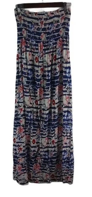 Timing L Strapless Red Blue Floral Maxi Dress thumbnail 1