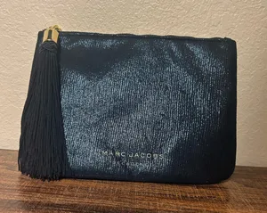 Marc Jacobs Decadence Black Metallic Clutch Wristlet Zip Tassel Gold Hardware thumbnail 1