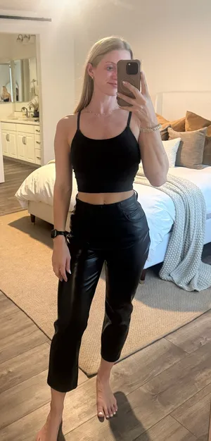 Abercrombie Curve Love Leather Straight Pants thumbnail 1