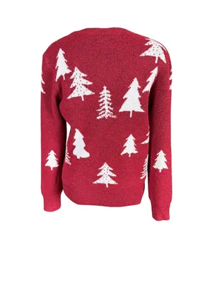 Holiday Time women's red winter tree long sleeve crewneck sequin sweater S thumbnail 4