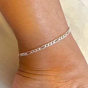 925 Sterling Silver Figaro Chain Anklet thumbnail 3