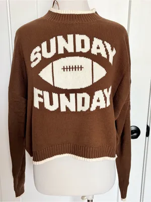 Jessica Simpson Sunday Funday Brown Crewneck Sweater with Football Motif Medium thumbnail 1