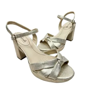LifeStride Lucky Gold Metallic Platform Block Heel Sandals 6M Champagne thumbnail 5