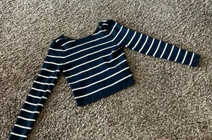 Zara Navy and White Striped Knit Top thumbnail 1