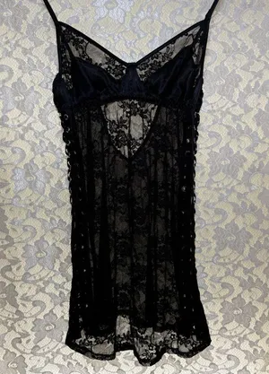 Victoria's Secret Black Lace Chemise with Eyelet Detail lace satin XS thumbnail 1