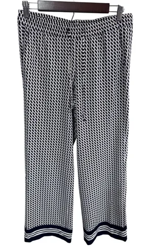 Talbots 2 Navy White‎ Blue Geometric Print Wide Leg Pants Women's Career Chic thumbnail 1